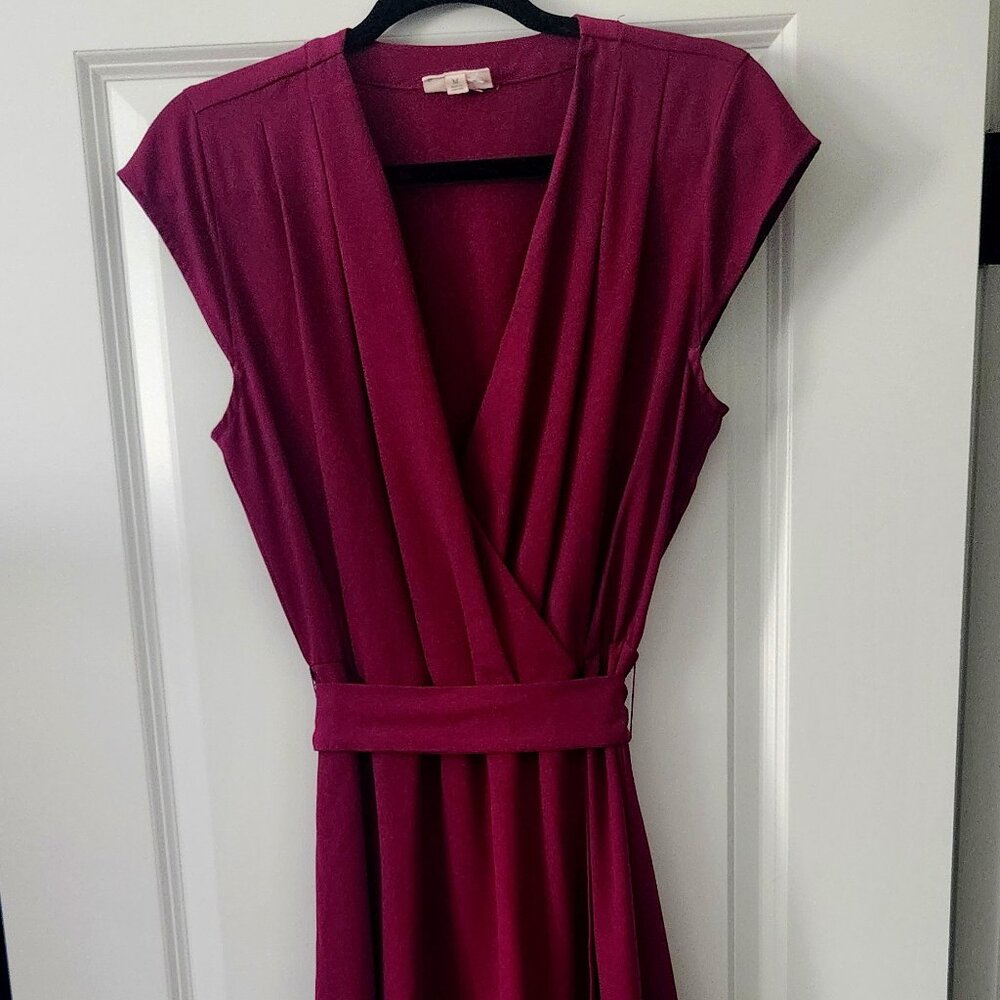 Maison Jules Burgundy Wrap Dress Size M Knee Length Work Office Date